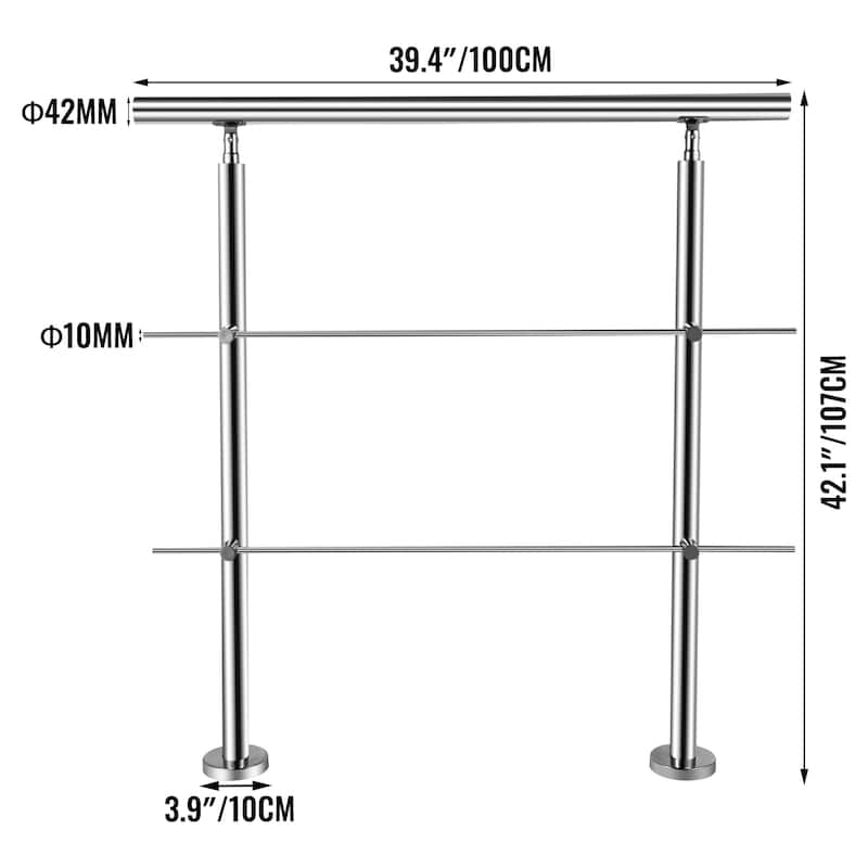 VEVOR Stainless Stair Handrail with 2 Cross Bars Hand Rails for Steps